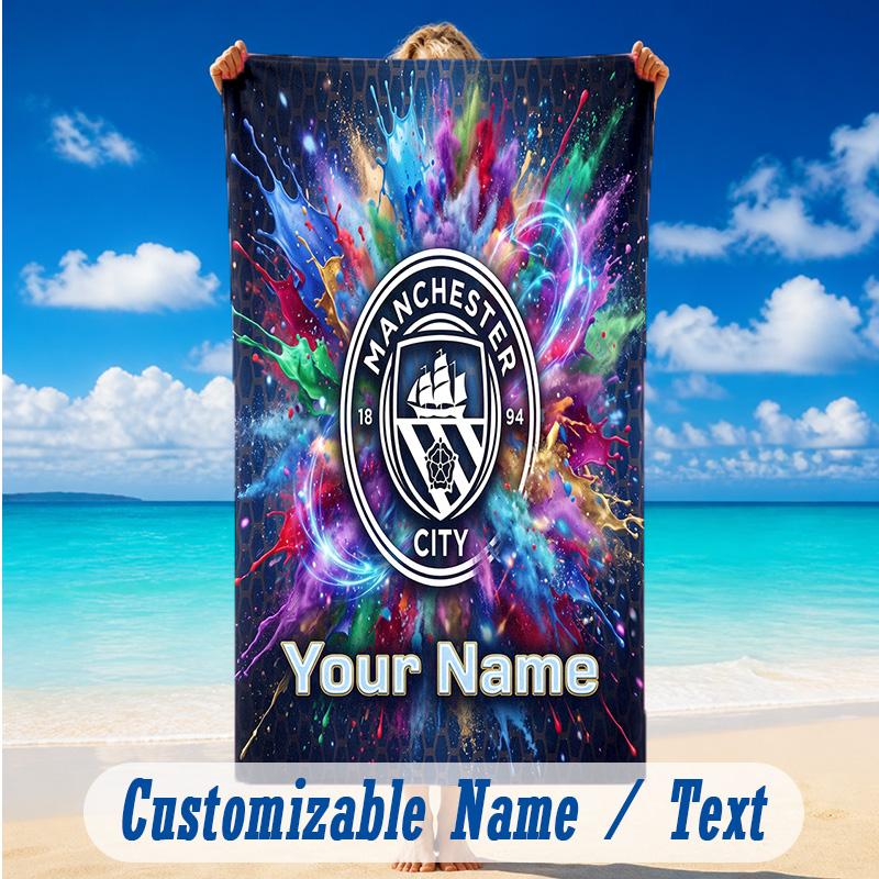 Beach Towel Custom Name Text, Quick Dry Large Towel For Beach HomeManchester City