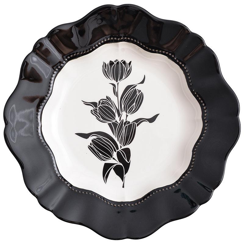 Vintage Tulip Ceramic Tableware, Bowls, Plates, and Household High-end Black and White Series Tableware