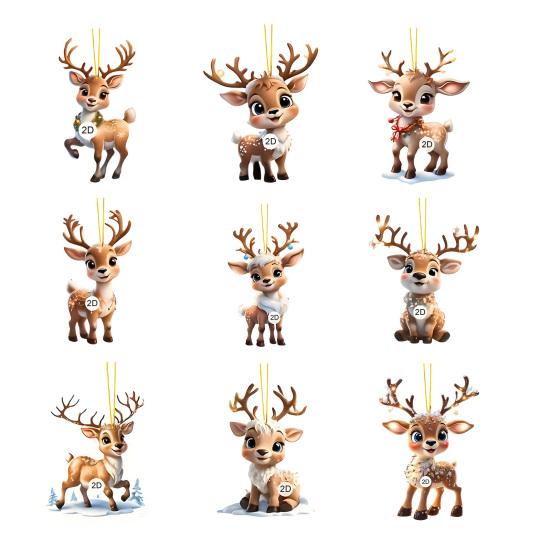 2D Плоский Олень Автомобильный Шарм для Зеркала Заднего Вида Акриловый Мультяшный Лось Подвеска на Рождественскую Елку