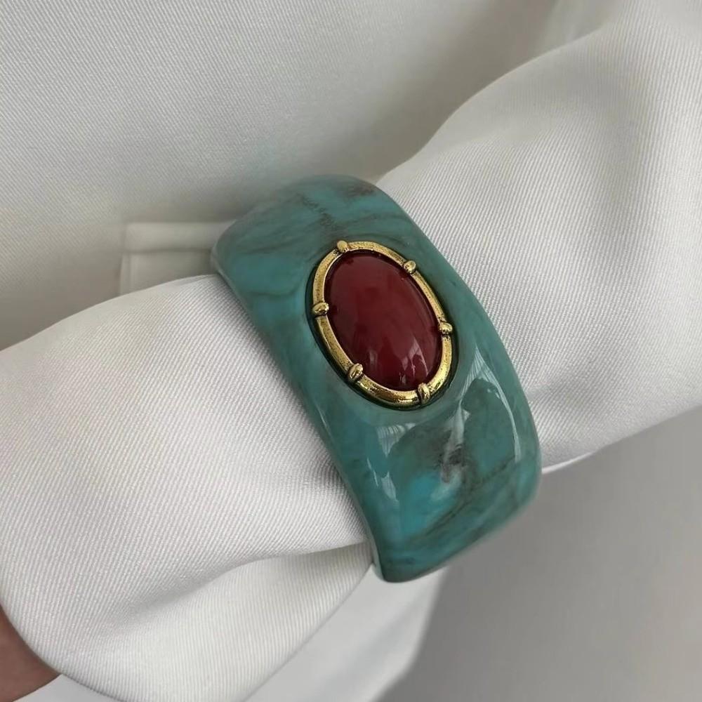 Inlay Geometric Wide Bangle Irregular Chunky Cuff Vintage Resin Acrylic Bracelet Vintage