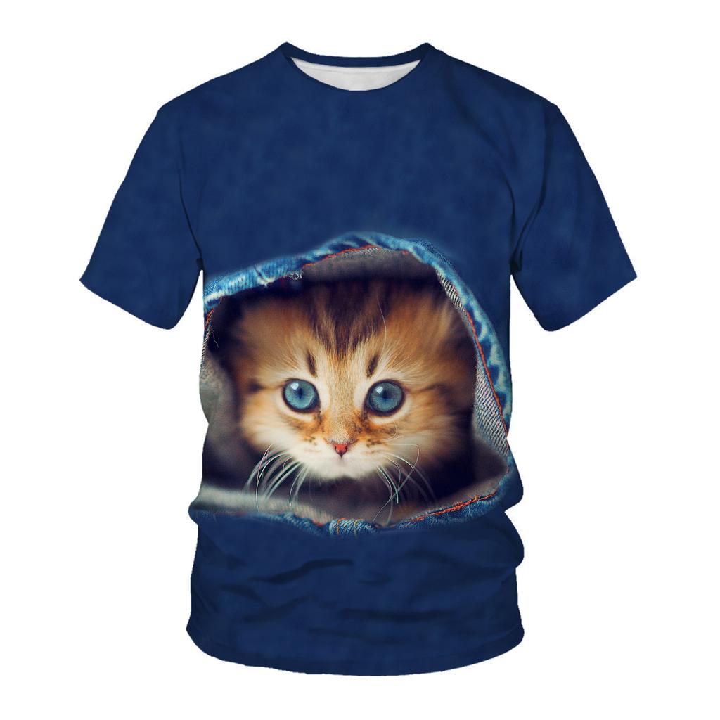 Летняя мужская футболка с 3D животным принтом, футболки с узором «ленивый кот», свободные топы с круглым вырезом и короткими рукавами для мужчин