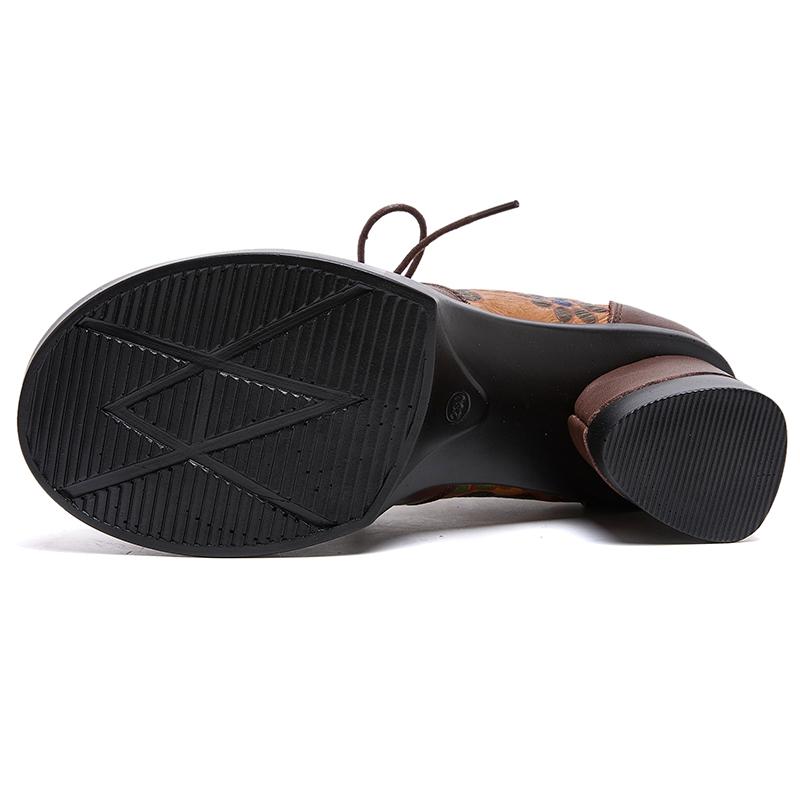 Fashion GKTINOO 2025 Autumn Winter New Retro Printed High Heels Genuine Leather Pumps Mixed Colors Flower Lace-up Women's Shoes