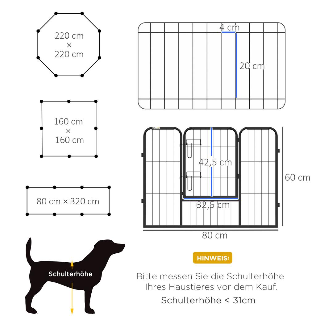 Steel 8 Panel Dog pen Pet Puppy PlayPen Grey