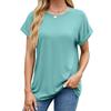 Spring Summer Solid Color Round Neck Loose Short Sleeved T-shirt Top for Women