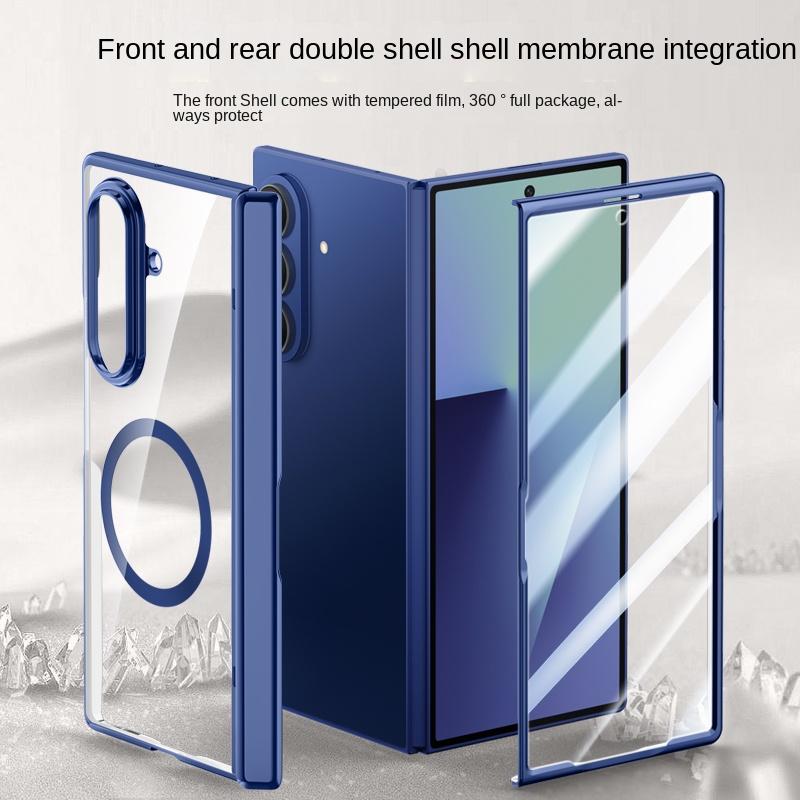 Для Samsung Galaxy Z Fold 7 Гальванизированный Магнитный Чехол со Встроенной Закаленной Стеклянной Передней Пленкой Анти-отпечатки Пальцев Чехол для Телефона