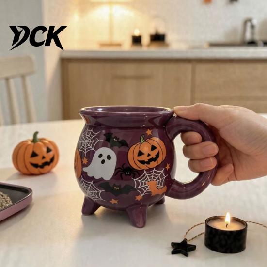 Witch Cauldron Coffee Mug Halloween Mug, 360ml Ghost Pumpkin Spider Web Pattern Unique Office Cup Ceramic Cup, Spooky Drinkware for Party, Festive