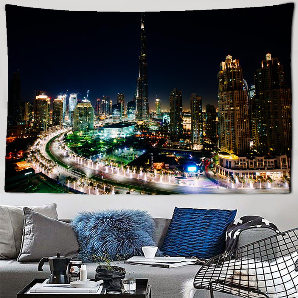 Городской ночной пейзаж, гобелен с пейзажем, необычный Метрополис, настенный Эстетический фон, настенное украшение для спальни, гостиной