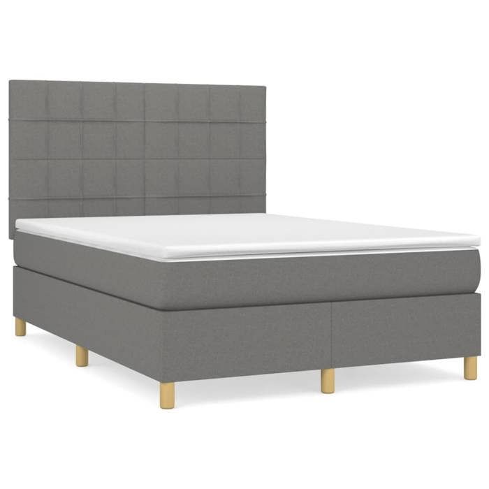 Maison Exclusive - Sommier à lattes de lit avec matelas Gris foncé 140x190cm Tissu