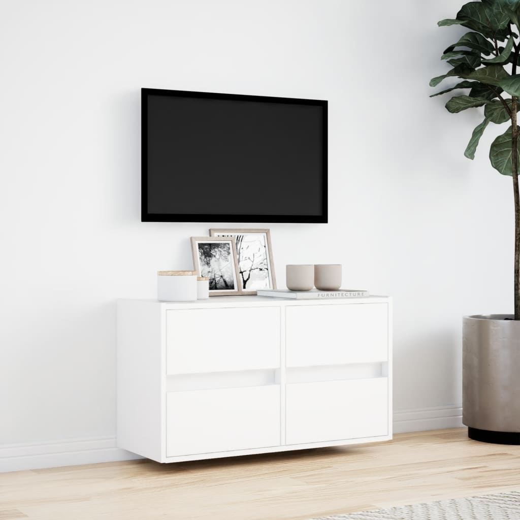 Vidaxl Ścienna Szafka Tv Z Led, Biała, 80X31X45 Cm