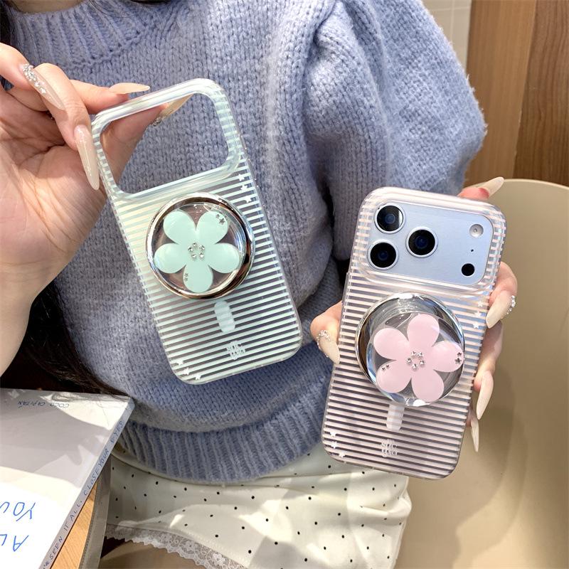 Чехол-подставка с магнитом и стразами в виде цветка для iPhone 17 Pro Max / 16 Pro Max / 15 / 14