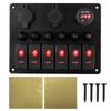 Aluminum Panel Waterproof Car Marine Boat Circuit LED Breaker 6 Gang Rocker Switch Panel DC 12V/24V Dual USB Ports Digital Voltmeter