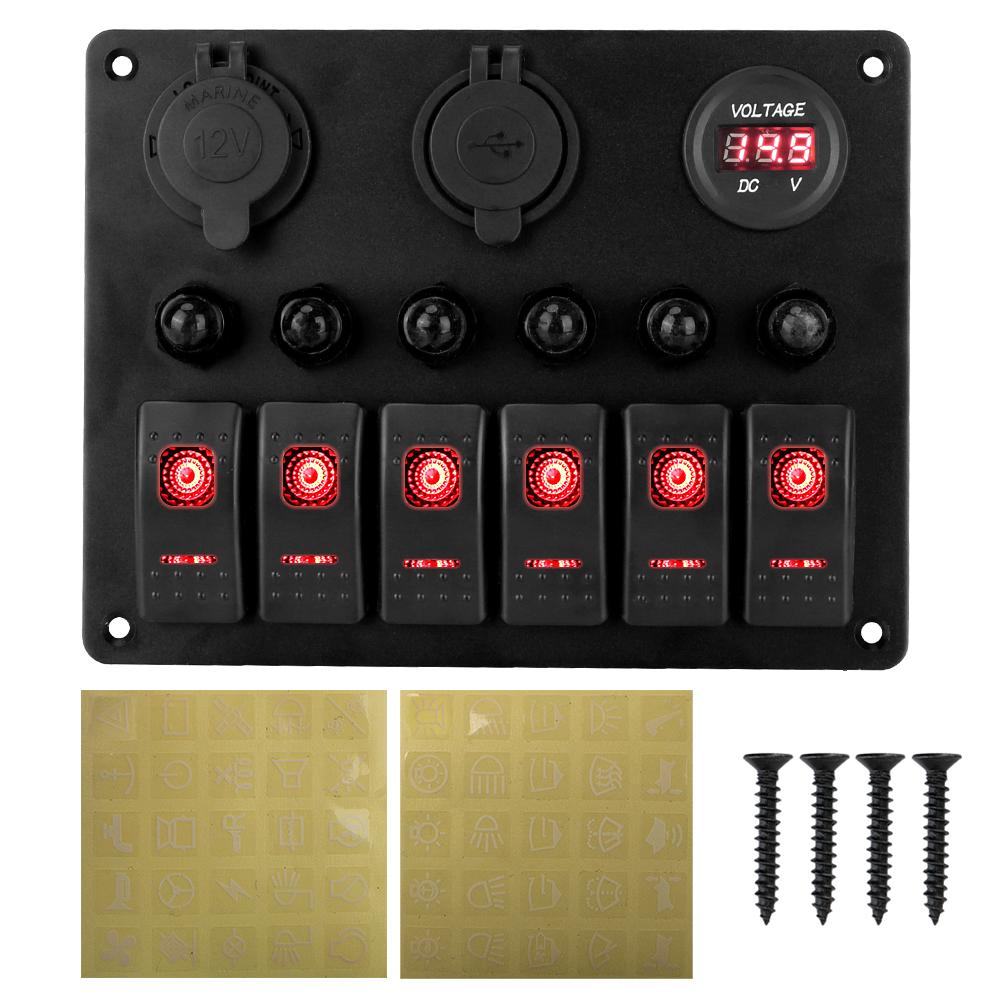 6-клавишная панель переключателей с двумя портами USB Автомобильный светодиодный выключатель