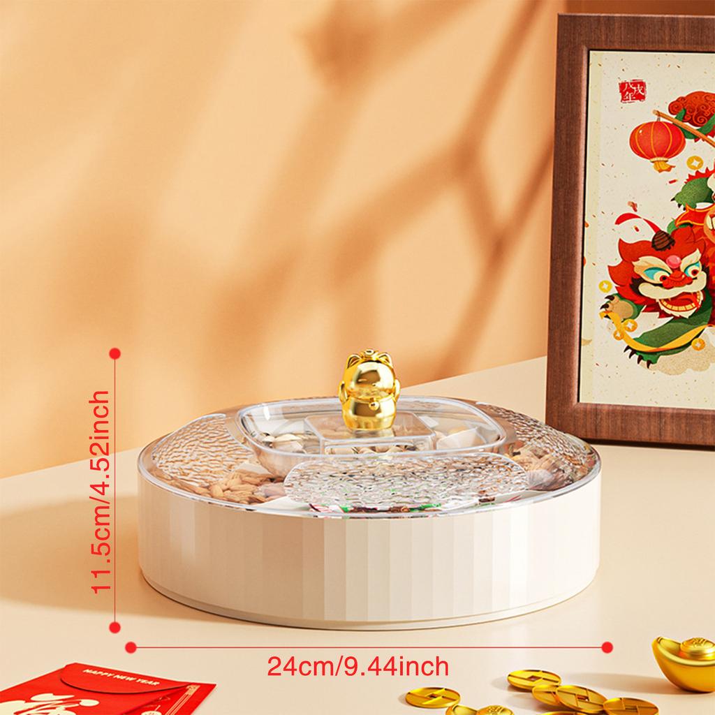 9,45-дюймовая двухслойная коробка для закусок, новогодний лоток для хранения фруктов, конфет, орехов, креативная крышка с рисунком счастливого кота, украшение для стола, фруктовая тарелка 2025