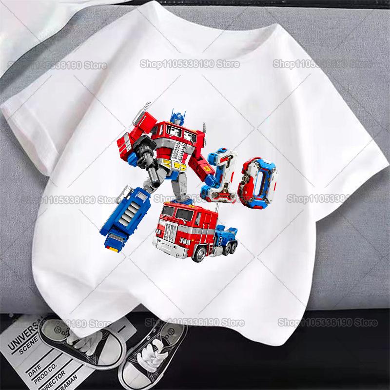 Optimus Prime Children Birthday Number T Shirt Transformers Clothes Party Cartoon Print Boys TShirt Short Sleeve Tops Tee Gift