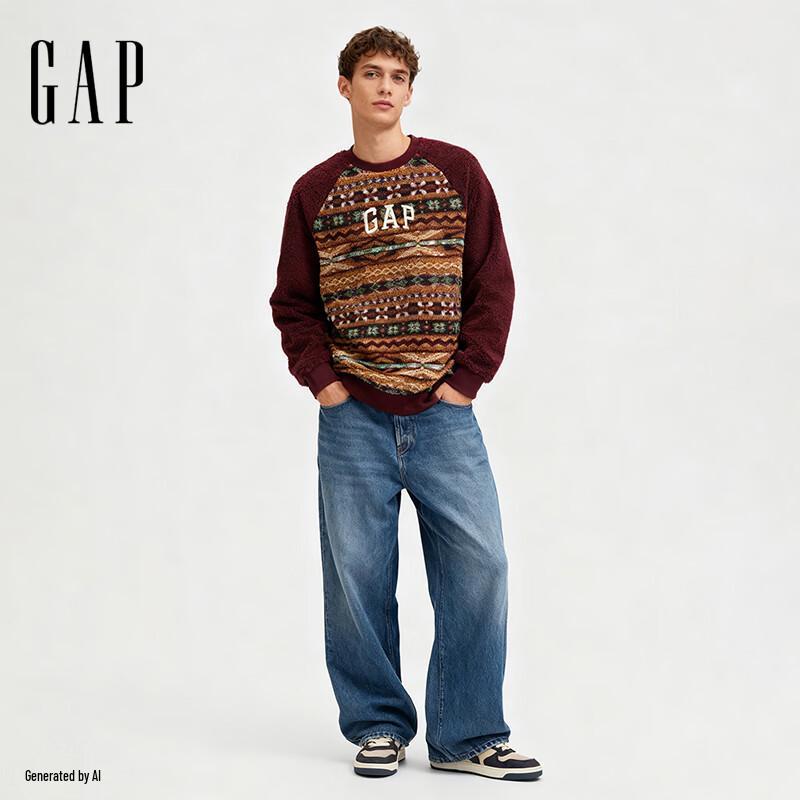 Gap Унисекс Зимняя Толстовка с Логотипом, Тяжелая, из Шерпы, с Рукавами Реглан