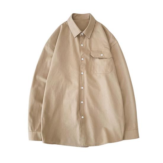 Мужская весенняя рубашка, свободный однобортный свободный отложной воротник с карманами, однотонный кардиган средней длины, повседневный мягкий дышащий мужской топ