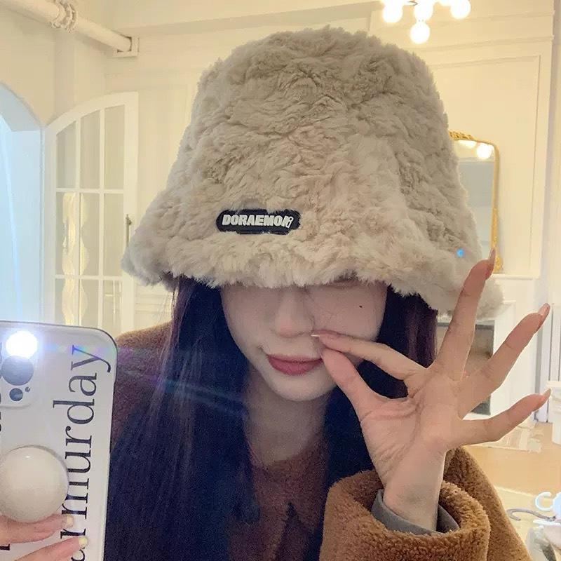 Милая шерстяная шапка с мишкой женская зимняя плюшевая теплая пушистая осенне-зимняя шапка вязаная для большого обхвата головы