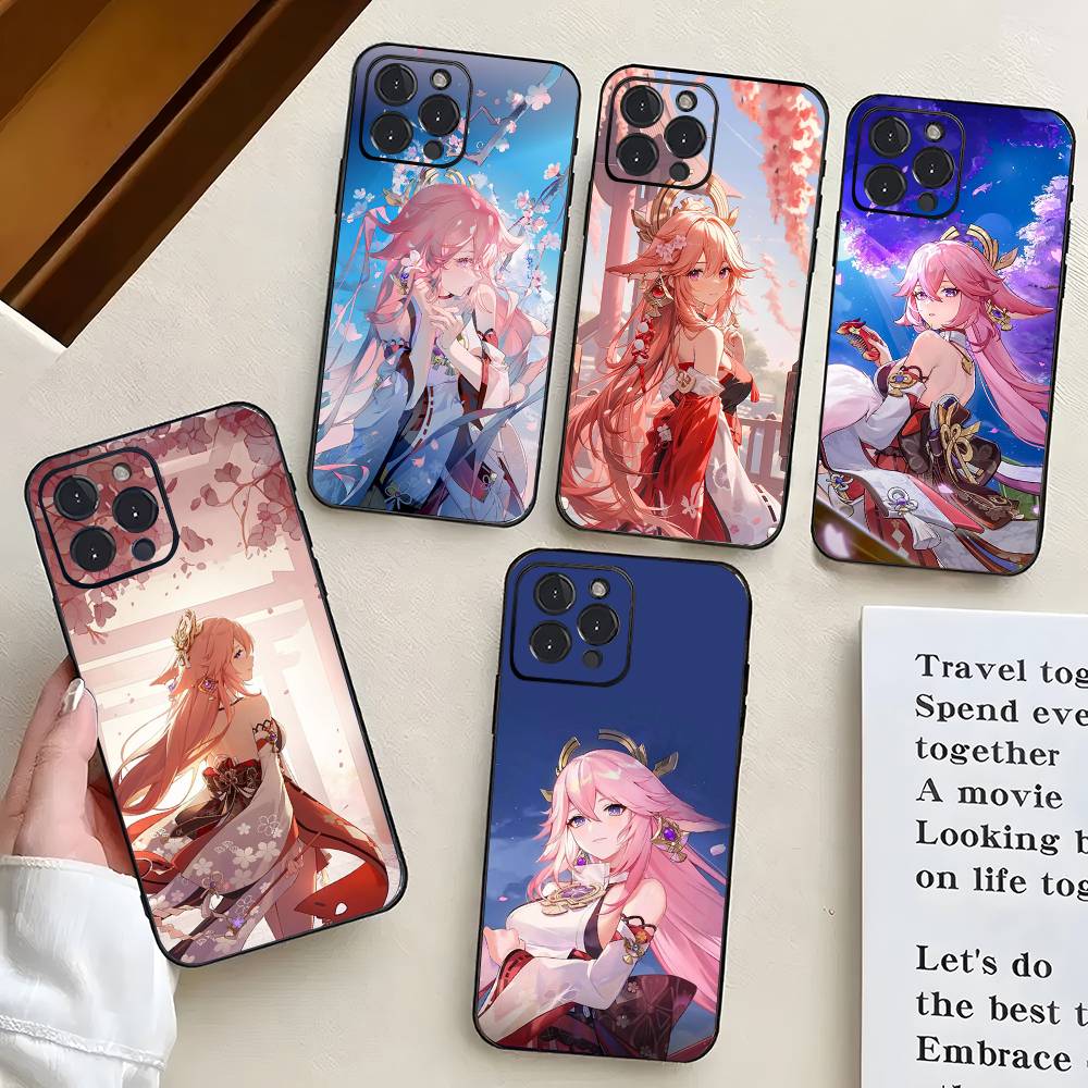 Чехол для телефона Yae Miko Animation Game G-Genshin I-Impact Для IPhone 17 Air 16 15 14 13 Pro Max 11 12 Черный Силиконовый Чехол