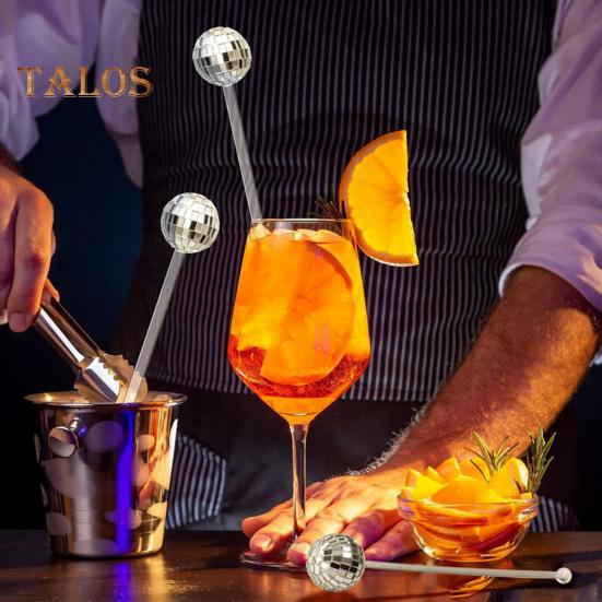 12 Pcs Disco Ball Drink Stirrers Plastic Swizzle Sticks for Coffee Cocktails Mirror Ball Cocktail Stir Sticks Home Bar Use