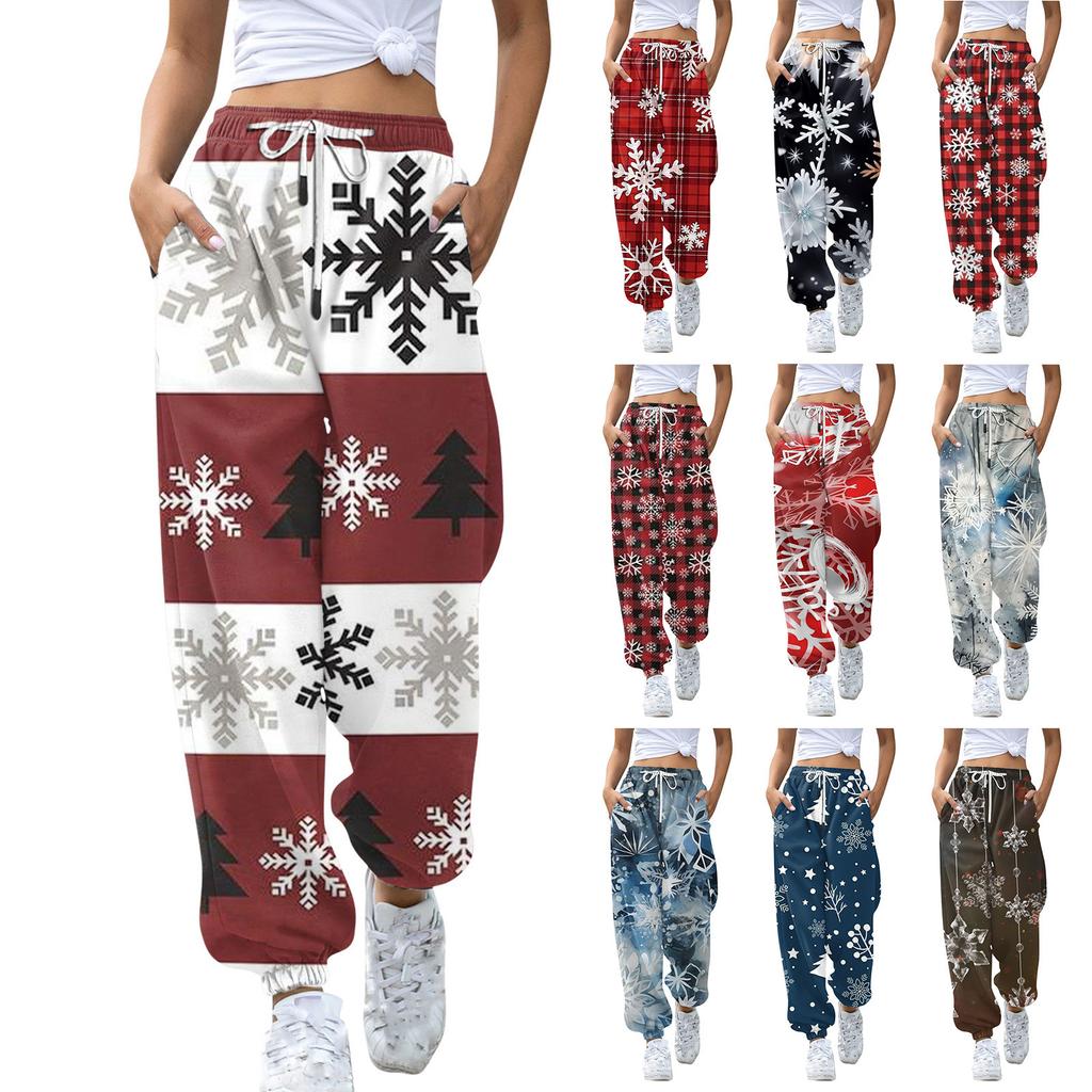 Women's Casual Fashion Christmas Printed Casual Sweatpants Elastic Waist Drawstring Pants