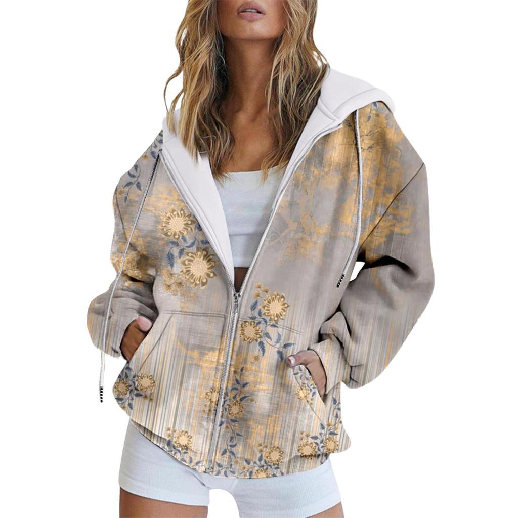 Зимняя толстовка с капюшоном с принтом, спортивная одежда, пальто для женщин, толстовки с капюшоном на молнии и 3D-карманом, осенняя женская одежда