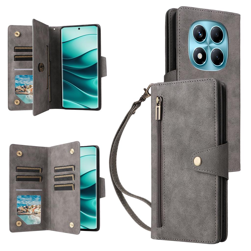 For Xiaomi Redmi Note 14 Pro 4G Case Zipper Wallet Leather Stand Phone Cover Rivet Decor