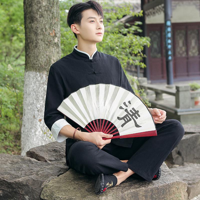 Мужская льняная рубашка в китайском стиле: Костюм Тан Весна, Лето, Осень