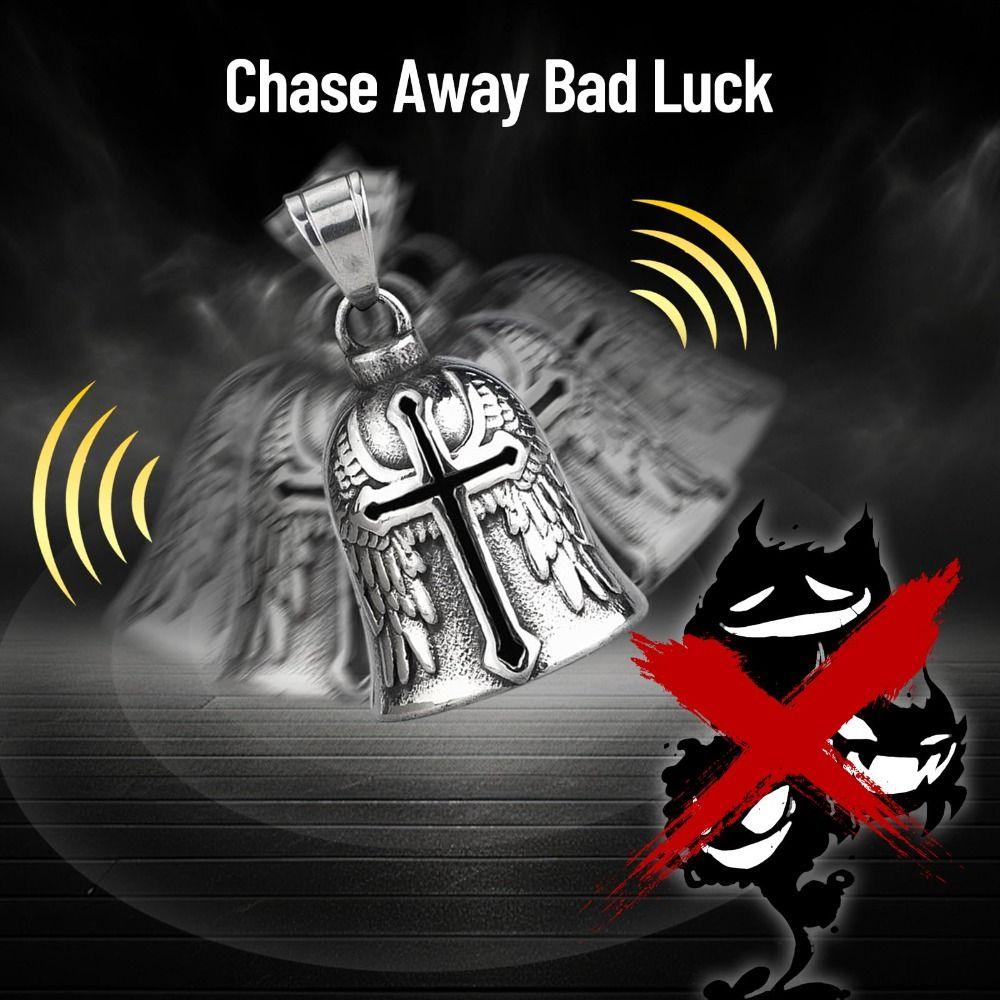 Vintage 3D Design Motorcycle Guardian Bell Retro Wing Design Cross Bell Punk Style Alloy Evil Spirit Trap Bell Men