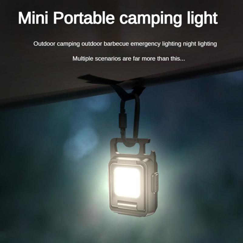 Small Led Flashlight Keychain Camping Lantern USB Rechargeable Lamp LED COB Rotation Tent Camping Lamp Outdoor Strong Light
