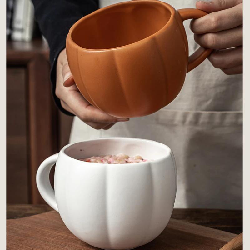 Творческая прочная керамическая кружка в форме тыквы для дома, большая емкость, питьевая вода, кофейные чашки с ручкой, украшение на Хэллоуин