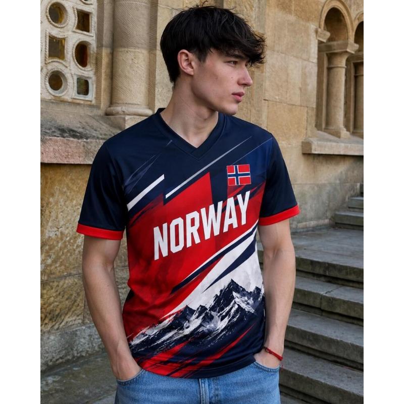 2026 New Women Norway Flag Soccer Jersey Retro Crewneck Short Sleeve Breathable Loose Fit Streetwear Casual Football Shirt