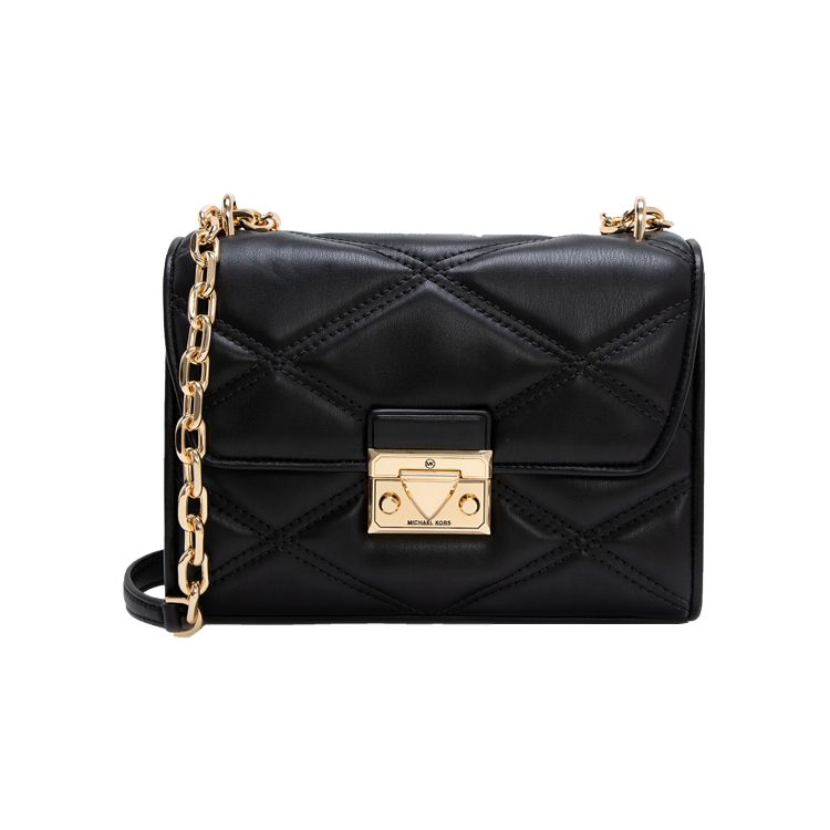 Michael Kors MK Serena Сумка-конверт на цепочке с квадратной металлической пряжкой, стеганая, для поездок, из кожи, на плечо, через плечо, средняя, женская, Черная 35S2GNRL2U-001