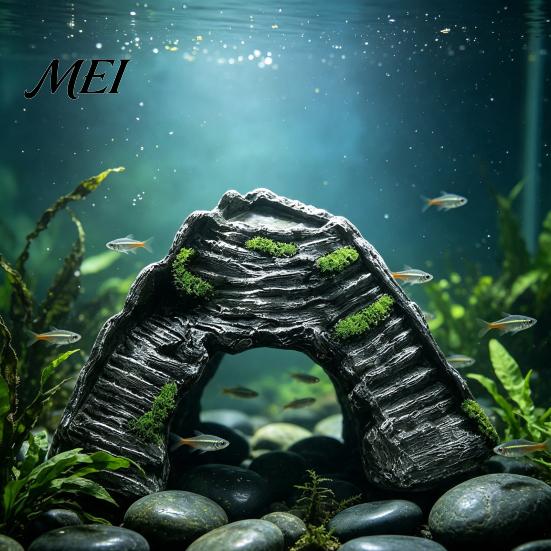 Natural Aquarium Ornament Turtle Basking Platform, Artificial Rock Reptiles Dock, Baby Tortoise Climbing Cave Ramp, Realistic Stone Hideout for Frogs,