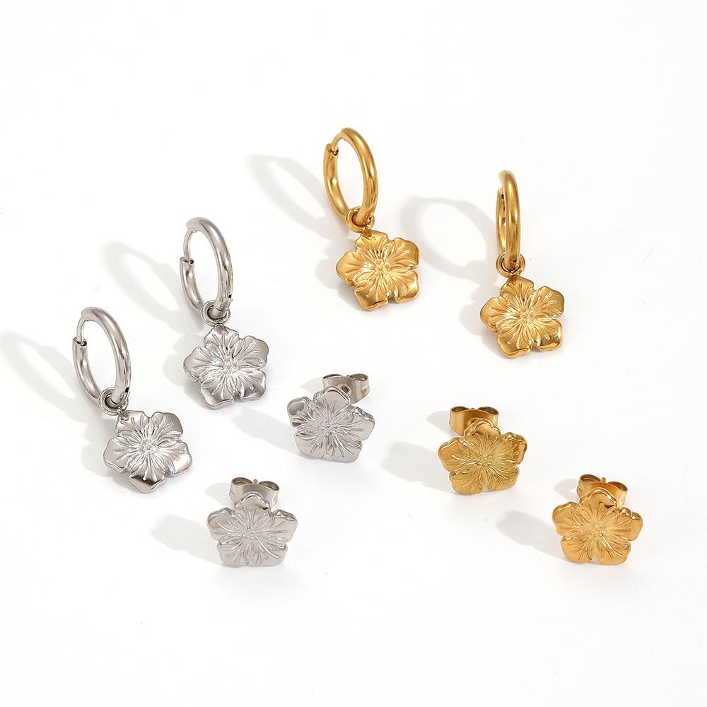Stainless Steel Hot Selling Gold Plated Flower Pendant Accessories Earrings Vintage Fashion For Women Jewelry Gift