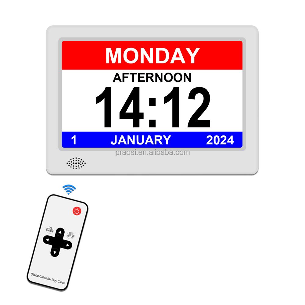 Плюсы Новое Видение 24 Будильника Автозатемнение 12/24Ч Сверхбольшой 7-дюймовый Цифровой Календарь Дня Часы Часы для Пожилых Столовые Настольные Часы