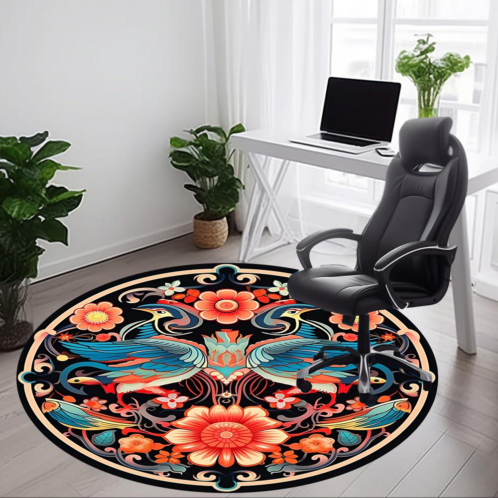 1pc Birds, Flowers Office Round Rug, Non-slip, Soft and Durable Office Rug for Interior Decoration, Perfect for Office,Decoration yy260204047