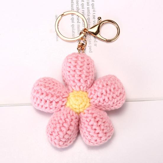 Вязаный брелок ручной работы в виде цветка, розовый богемный брелок для сумки, автомобильных ключей, рюкзака.