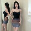 New Women's Clothing Sexy Wind Gradual Change Low Cut Slim Suspender Dress