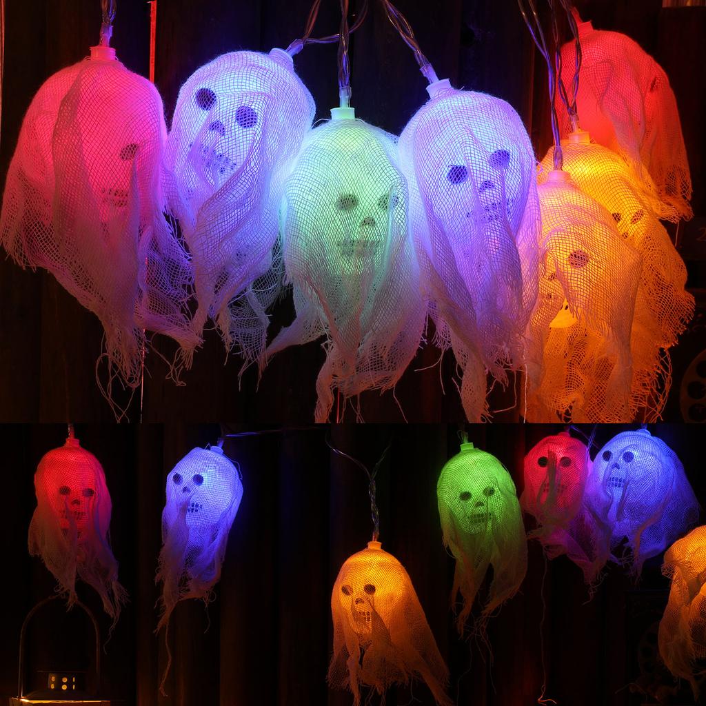 10 светодиодов гирлянды в виде черепа на Хэллоуин, необычный реквизит для вечеринок ужасов, работающий от батареек