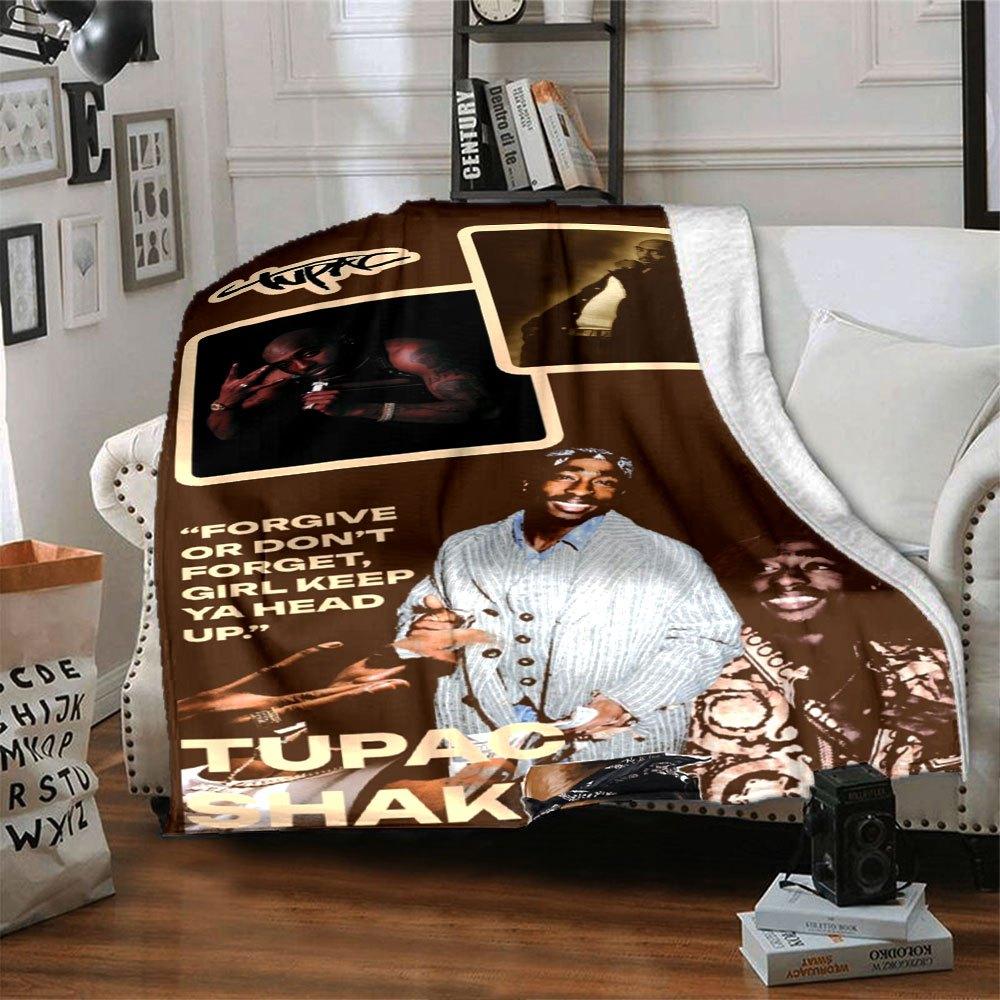 1 шт. Плед в стиле Hip Hop 2Pac, Мягкий, Легкий, Для всех сезонов, Многоцелевой плед для дивана, кровати, офиса и пикников, Французский стиль с культовыми обложками альбомов и цитатами