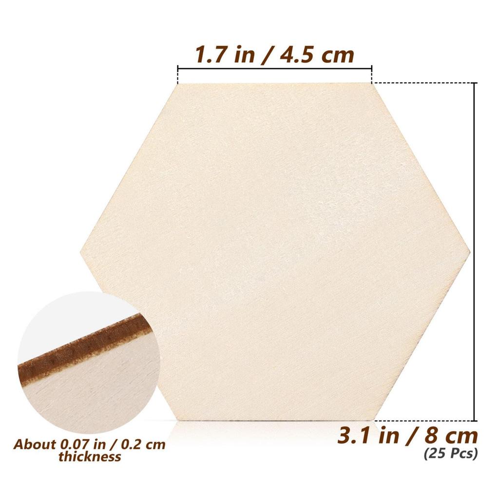 SAFIGLE Wood Board Thin Wood Piece Hexagonal Coaster Wooden Chip Unfinished Wooden Slice DIY Graffiti Wood Square Wood Natural Wood Handmade Crafts