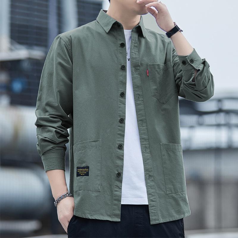 Spring New Long-sleeved Shirt Men's Korean Style Young and Middle-aged Men's Long-sleeved Shirt Casual Solid Color Men's Tops