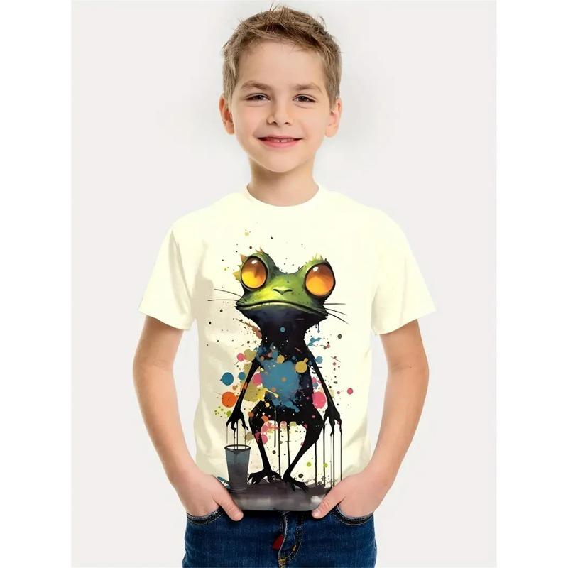 Летняя детская одежда для мальчиков с принтом 3D-кота, футболка с коротким рукавом, детская одежда, модная футболка для мальчиков, топ, футболка
