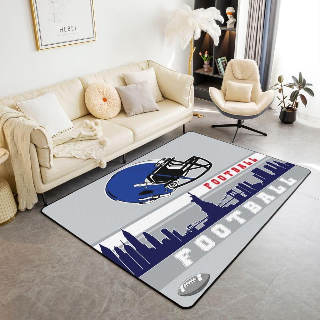 Erosebridal Football City Area Rug 4'11" x 3'3" Football Rug for Boys Girls Brown Red Rugby Game Carpet Football Fans Bedroom Decor Sports B