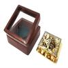 Brass Square Sundial Compass In Glass Wooden Box Polished Finish Solar Clock