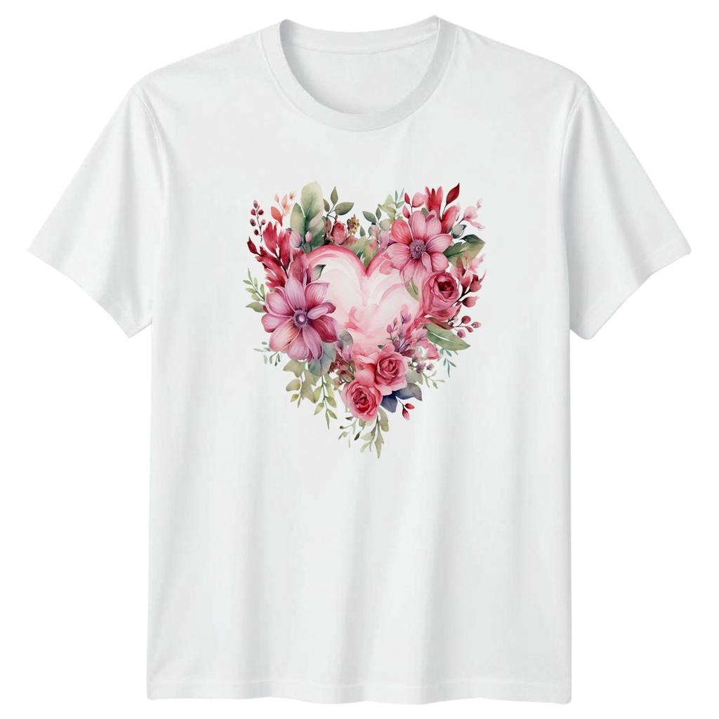 Heart Floral Design Womens T-Shirt Mens Tee Graphic Unisex Top