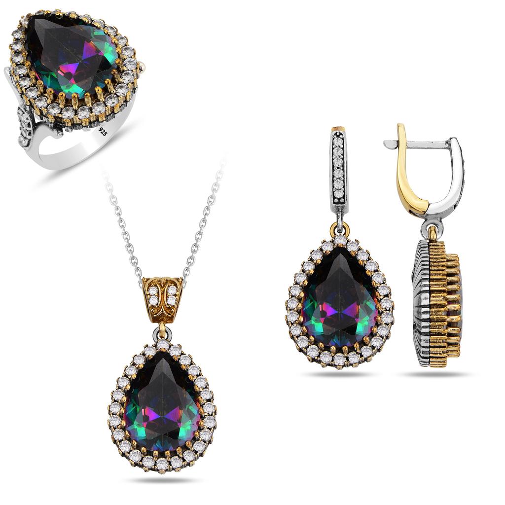 Комплект украшений с мистическим топазом Хюррем Султан, серебряное ожерелье, кольцо и серьги ручной работы Османской королевы Хюррем Султан - уникальный женский подарок