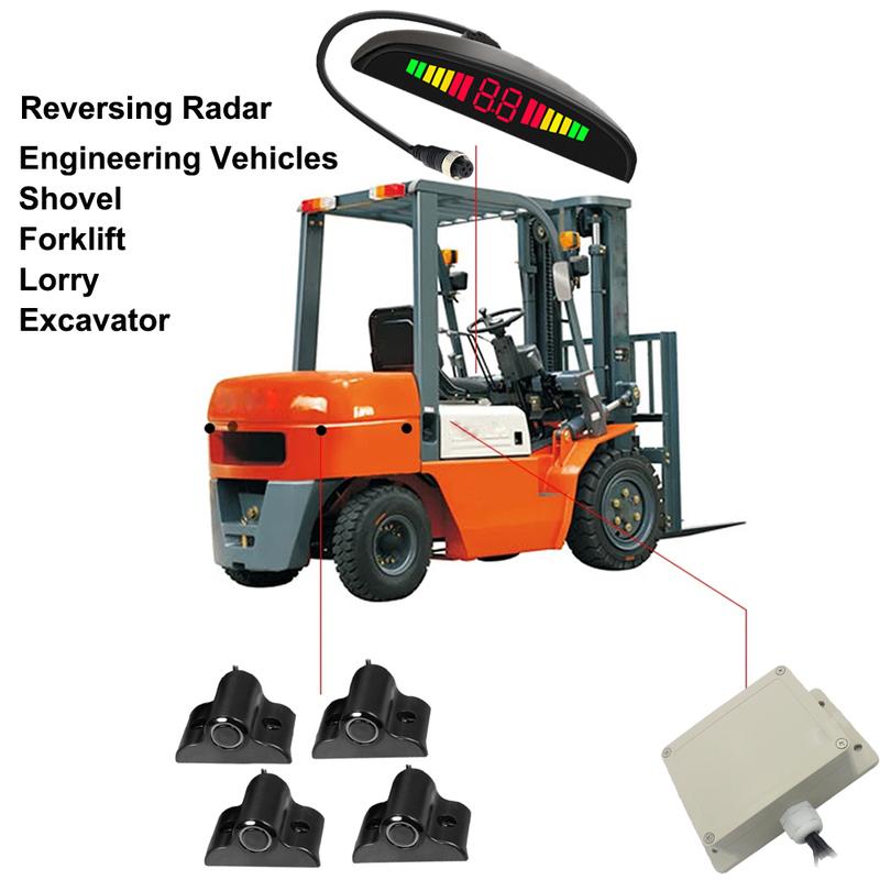 Car LED Display + 4 Backup Radar Reversing Parking Sensor Parktronic Kit for Truck Van Pickups Campar RV Lorry Trailer Detector