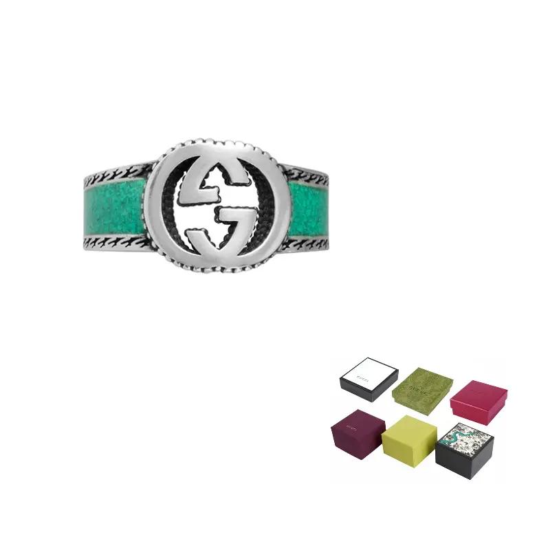 Gucci Кольцо Серия Double G Соединяющиеся Double G Серебряные украшения Блестящее Серебро 925 Пробы Сапфирово-зеленый/Серебряный 11