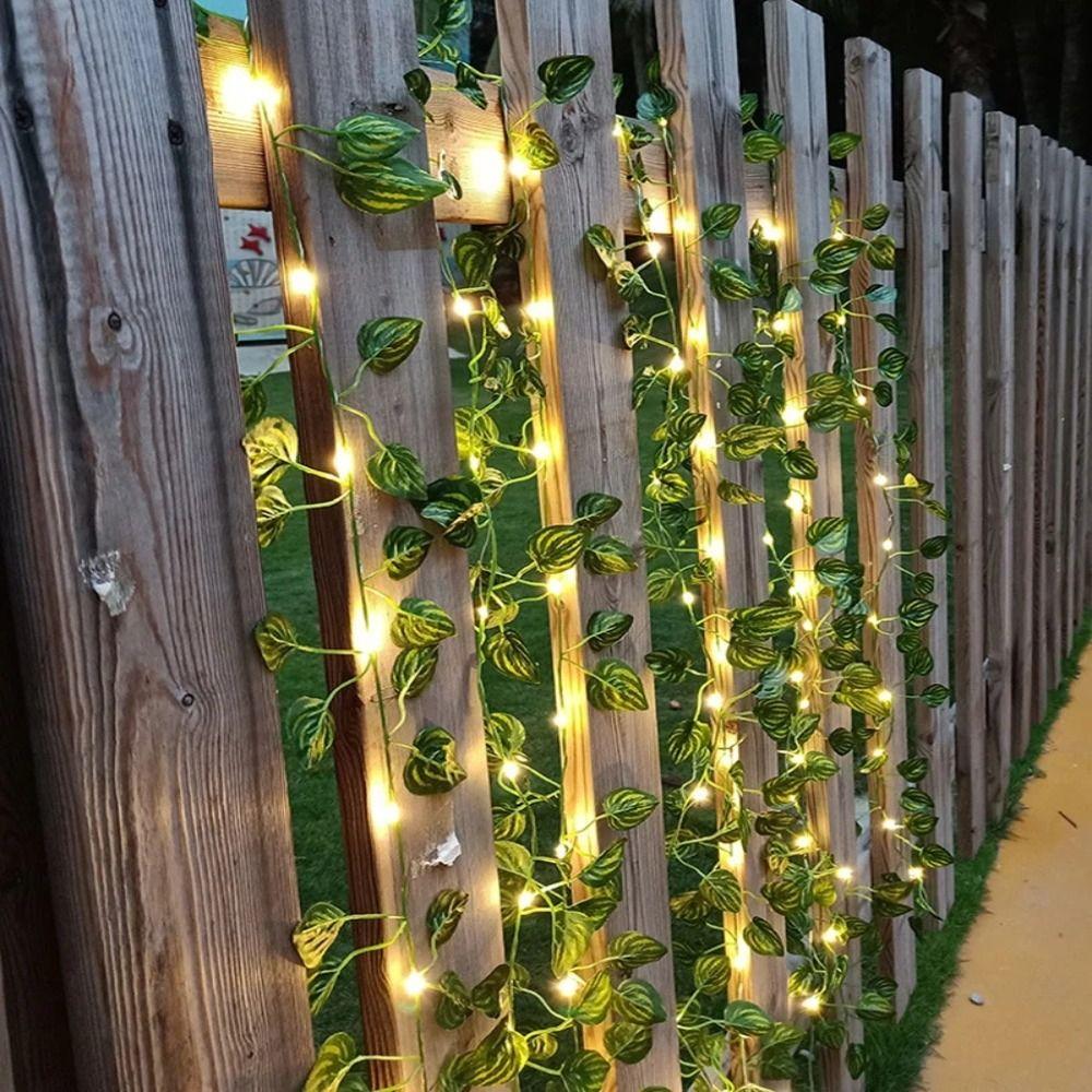 2M 20 LED Green Leaf String Lights Artificial Leaf Plants Garland Lamp Curtain Led Lights Garden